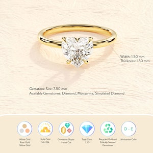 4-Prong Heart Cut Engagement Ring in 14k Solid Gold/ 1.5 CT Moissanite Engagement Rings/ Solitaire Moissanite Ring/ Gold Promise Ring image 5