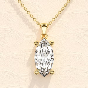Marquise Cut Solitaire Pendant Necklace / Marquise Cut Simulated Diamond Necklaces for Women / Solid Gold Necklace / Bridal Jewelry image 3