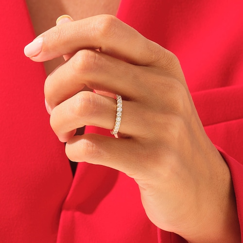 14k Solid Gold Full Eternity Band / Round Cut Moissanite Wedding Ring / Stackable Infinity Ring / Anniversary Gift for Women