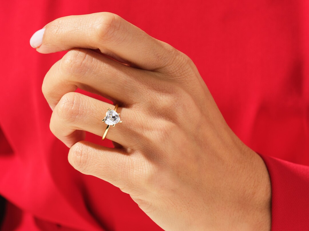 4prong Heart Cut Engagement Ring in 14k Solid Gold/ 1.5 CT Moissanite