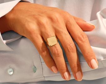Square Signet Ring, Custom Personalized Pinky Ring, Family Gift