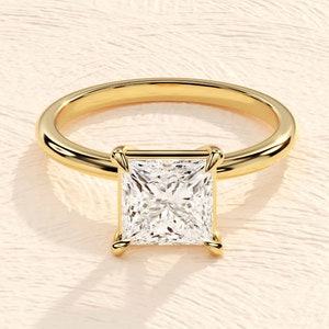 Princess Cut Engagement Ring in 14k Solid Gold / 1.50 CT Moissanite Engagement Ring / Princess Solitaire Moissanite Ring / Gold Promise Ring