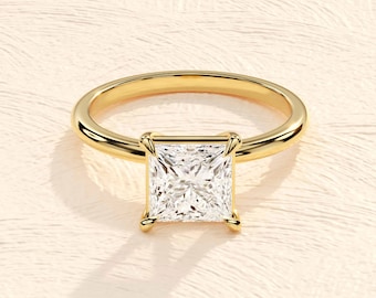 Princess Cut Engagement Ring in 14k Solid Gold / 1.50 CT Moissanite Engagement Ring / Princess Solitaire Moissanite Ring / Gold Promise Ring