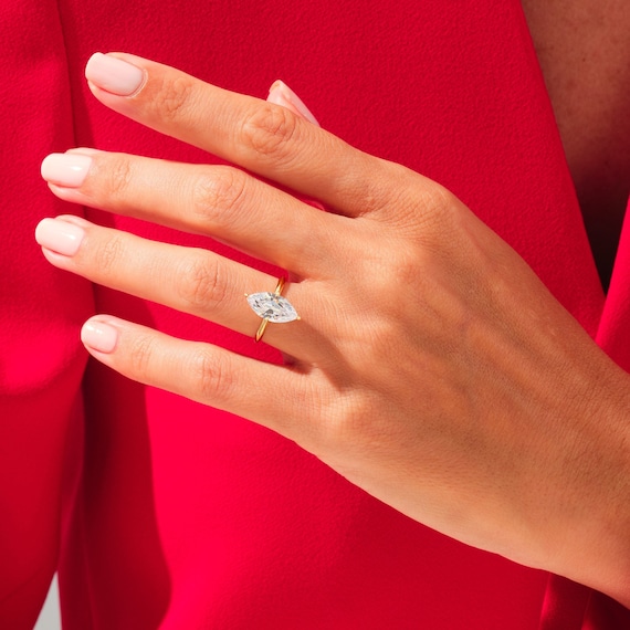 Knife Edge Marquise Cut Solitaire Moissanite Engagement Ring / 1.00 - 1.50 - 2.00 CT Brilliant Moissanite Solo Ring in 14K Gold
