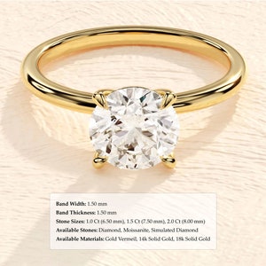 Round Engagement Ring in 14k Solid Gold / 1, 1.5, 2 CT Moissanite Engagement Rings / 4-Prong Solitaire Moissanite Ring / Gold Promise Ring image 10