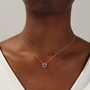 14k Gold Moissanit Herz Halskette / Simulierte Diamant Herz Halskette / Massivgold Herz Anhänger für Frauen / Sterling Silber Anhänger