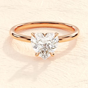 4-Prong Heart Cut Engagement Ring in 14k Solid Gold/ 1.5 CT Moissanite Engagement Rings/ Solitaire Moissanite Ring/ Gold Promise Ring image 4