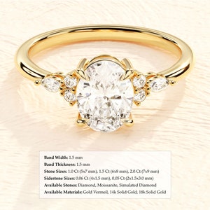 14k Solid Gold Vintage Moissanite Verlobungsring für Frauen / Cluster Akzent Oval Moissanite Ring / 1, 1.5, 2 ct Versprechen Ring Bild 10