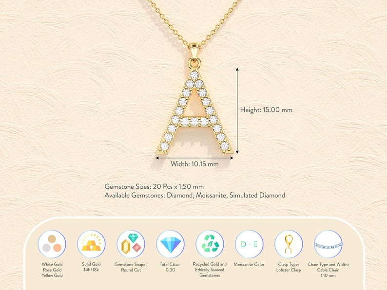 Moissanite Initial Halskette / Buchstabe Halskette / Initial Halskette / Geburtstagsgeschenk für Sie / Simulierter Diamant besetzter Buchstabe Bild 7