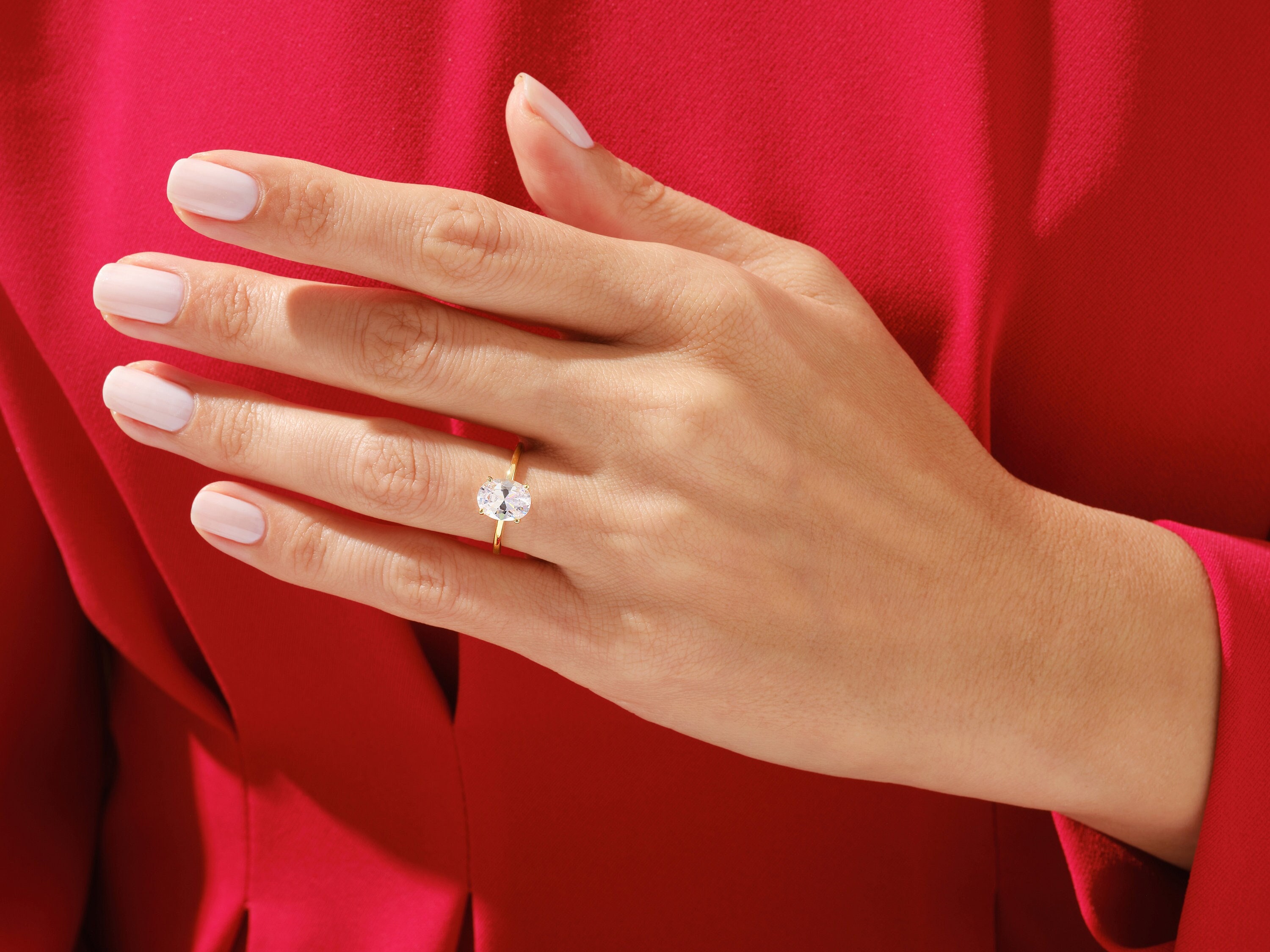 Oval Engagement Ring in 14k Solid Gold / 1, 1.5, 2 CT Moissanite Engagement Rings / 4-Prong Solitaire Moissanite Ring / Gold Promise Ring