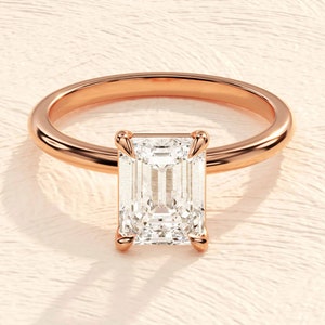 Emerald Cut Engagement Ring in 14k Solid Gold / 1.50 CT Moissanite Engagement Ring / Emerald Solitaire Moissanite Ring / Gold Promise Ring image 4