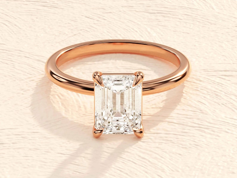 Emerald Cut Engagement Ring in 14k Solid Gold / 1.50 CT Moissanite Engagement Ring / Emerald Solitaire Moissanite Ring / Gold Promise Ring image 4