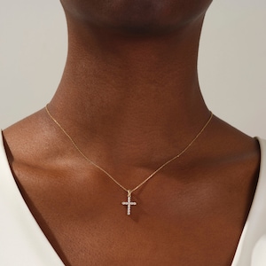 14k Solid Gold Moissanite Encrusted Cross Necklace / Silver Cross Necklace with Simulated Diamond / Moissanite Cross Necklaces for Women