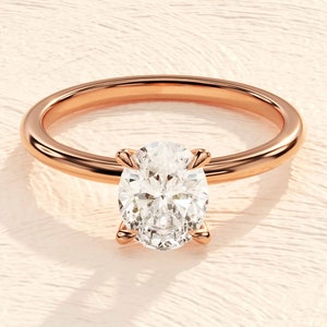Anillo de compromiso ovalado en oro macizo de 14 k / 1, 1,5, 2 anillos de compromiso de moissanita CT / anillo de moissanita solitario de 4 puntas / anillo de promesa de oro imagen 7