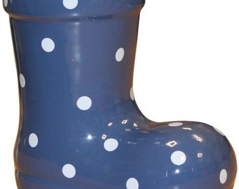 Ceramic Plant Pot Polka Dot Welly Boot Planter 15cm Blue