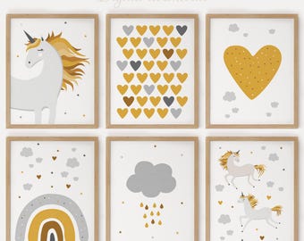 Set di 6 stampe digitali per la cameretta dei bambini, pacchetto di decorazioni per la stanza delle bambine, poster per neonati, download digitale.