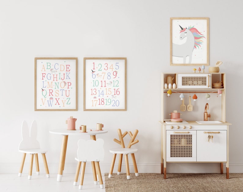 Colorful Numbers 120 & Alphabet Print, Rainbow Counting Poster