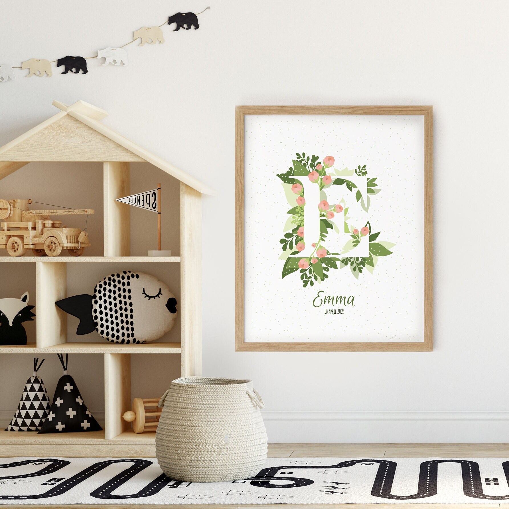 Kids Name Printable, Custom Initial E Print, Flower Personalized Poster ...