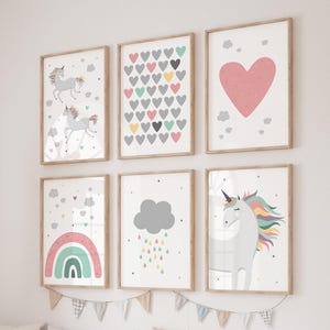 Unicorn Rainbow Wall Art Set – 6 Printable Posters for Girls Room, Nursery and Playroom