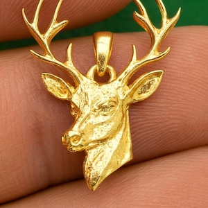 Massiver Gold Hirschkopf Anhänger: 10K/14K Hirsch Halskette Charm