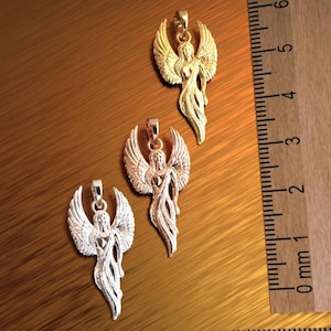 10K 14K Solid Gold Angel Pendant  – Guardian Angel Charm Necklace – Elegant Winged Angel Jewelry – Fine Gold Religious Pendant Gift