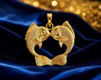 Solid Gold Koi Fish Pendant: 10K/14K Yellow, White, Rose Gold (18mm*20mm)