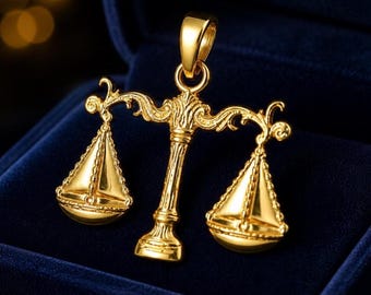 Libra Scale Zodiac Pendant Solid Gold 10K 14K Gold Yellow, White, Rose