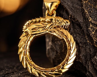 Solid Gold Ouroboros Pendant: 10K 14K Dragon Circle Amulet