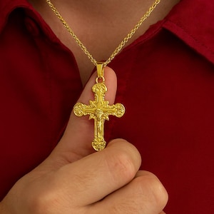 Solid Gold Jesus Cross Pendant – 10k or 14k Gold Crucifix Necklace for Men & Women | Christian Religious Jewelry Gift