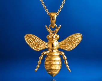 Solid Gold Bee Pendant: 10K/14K Yellow, White, Rose Gold Nature Charm