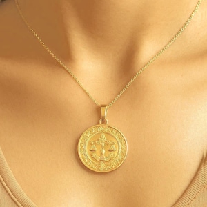 Harmonious Libra Gold Pendant | Real 10K 14K Solid Gold Astrology Necklace | Personalized Birth Sign Amulet Gift