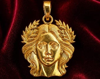 Solid 10K 14K Gold Virgo Zodiac Pendant, Goddess Face  Yellow White Rose Gold