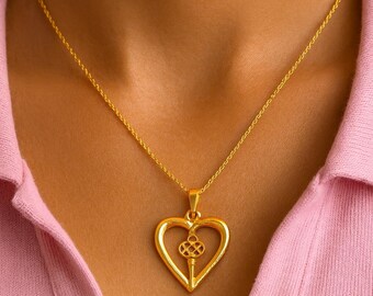 Massief gouden hartsleutelhanger: 10K/14K liefdesbedelketting