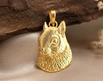 Solid Gold Squirrel Pendant: 10K/14K Yellow, White, Rose Options