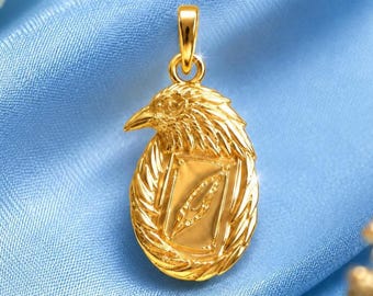 Raven Book Charm in Solid Gold, Gothic Bird Pendant, Literary Jewelry
