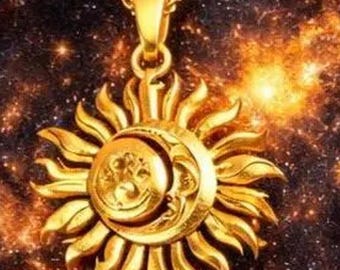 Massief gouden zon- en maanhanger | Hemelse bedelketting