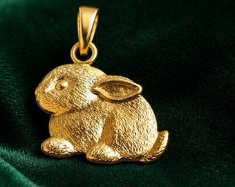Dunny Pendant Necklace Solid 10k/14k Gold Rabbit Charm Minimalist Animal Jewelry Gift