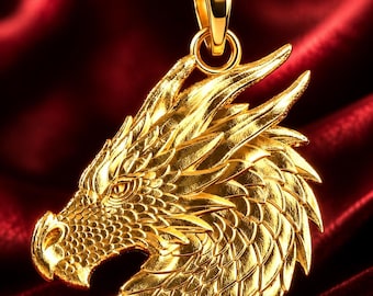 Pingente Cabeça de Dragão em Ouro Maciço 10K 14K | Amuleto Mítico