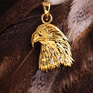 Solid Gold Eagle Head Pendant: Freedom Symbol Necklace Jewelry image 3