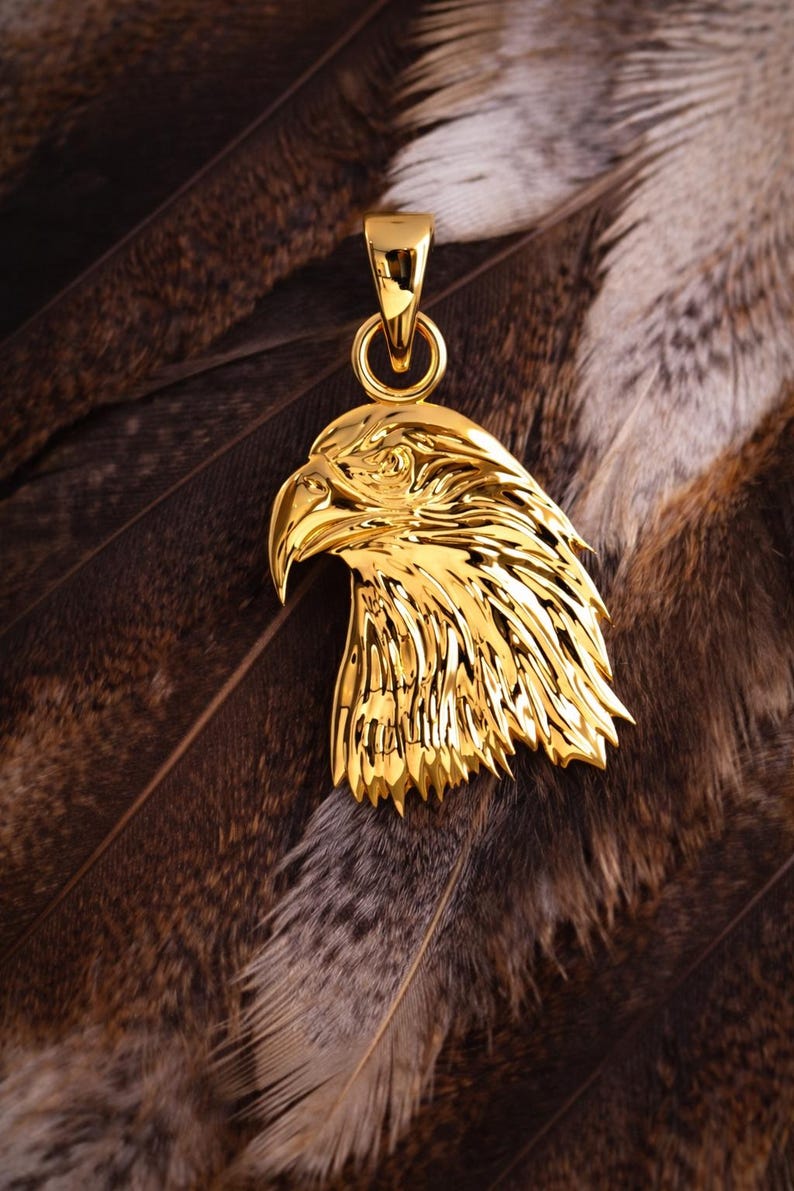 Solid Gold Eagle Head Pendant: Freedom Symbol Necklace Jewelry image 3