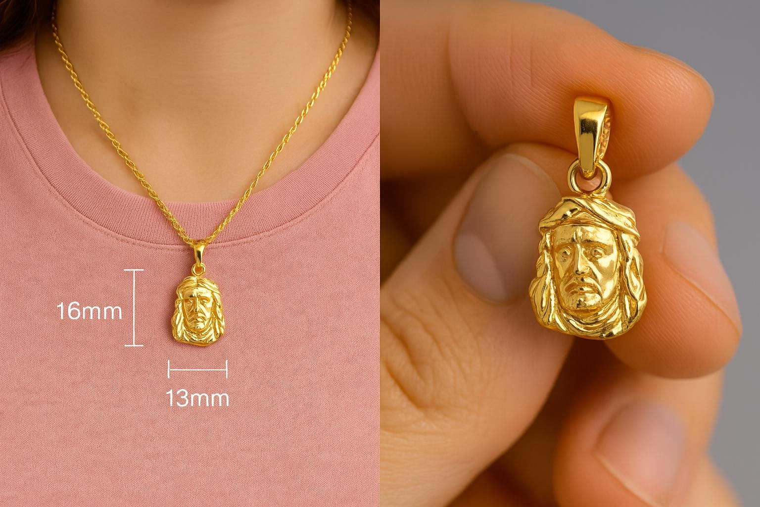 純金製イエスの顔ペンダント：14K 宗教的チャームネックレス - Etsy 日本