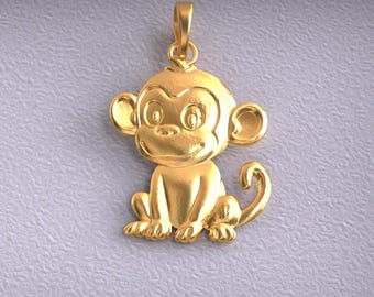 Solid Gold Monkey Pendant: Chinese Zodiac Charm, 10k/14k - Etsy