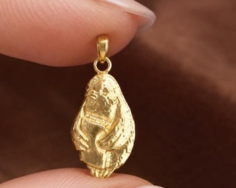 Dainty Solid Gold Sparrow Charm, 10K or 14K Bird Jewelry