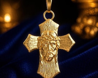 Solid Gold Jesus Cross Pendant: 10K/14K Religious Crucifix Charm