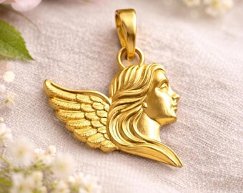 Solid Gold Angel Wing Pendant, 10K 14K Yellow White Rose Gold