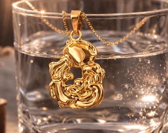 Colgante de oro macizo del zodíaco Acuario – Charm de oro amarillo de 10 quilates/14 quilates