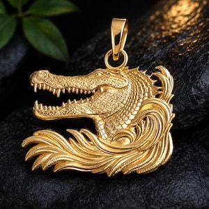 Pingente detalhado de crocodilo em ouro 14K: Joias de jacaré