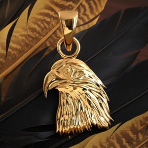 Solid Gold Eagle Head Pendant: Freedom Symbol Necklace Jewelry image 1
