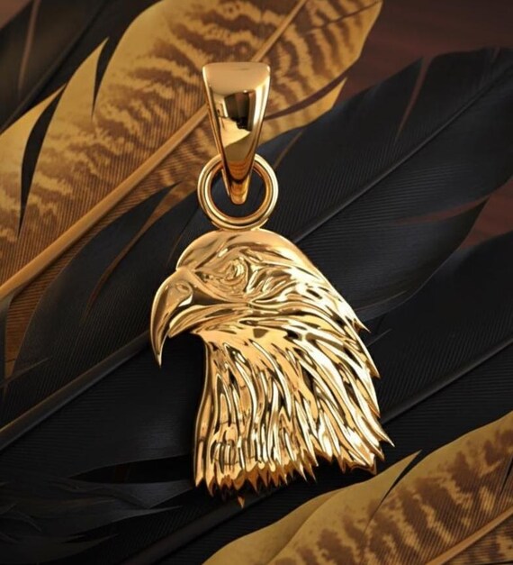 Solid Gold Eagle Head Pendant: Freedom Symbol Necklace Jewelry