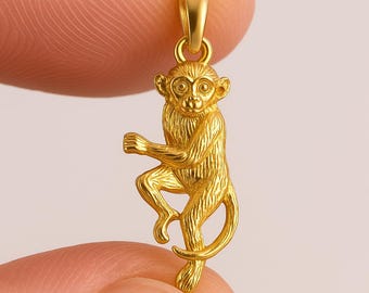 Solid Gold Monkey Pendant: Chinese Zodiac Charm, 10k/14k - Etsy